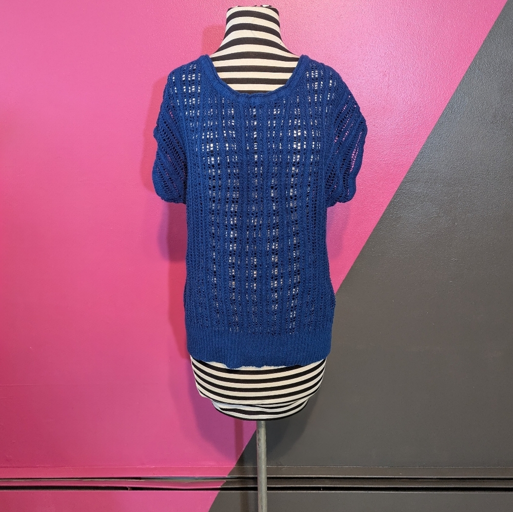 New York & Co Blue Short Sleeve Knit Sweater Top